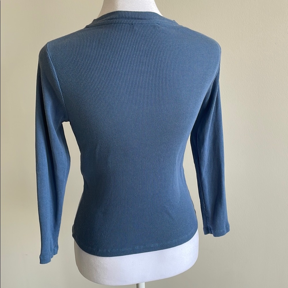 Classic Ribbed Button-Front Women’s Top - Slate Blue - Picture 2 of 4